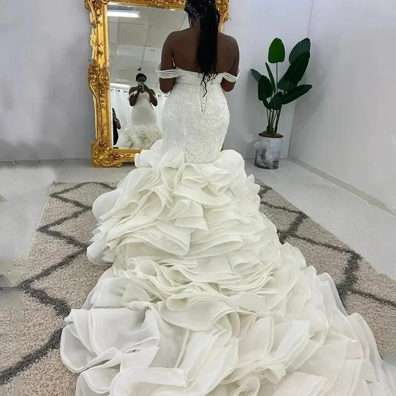 Customized Well Design Sweetheart Plus Size Appliques Wedding Dress Robe De Mariage 2024 Off The Shoulder Cascading Ruffles