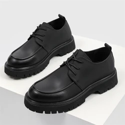 Fashion Men Casual Shoes Classic Business Men Dress Shoes Breathable Lace-Up Handmade Shoes Thick Sole Leather Shoes Moccasins