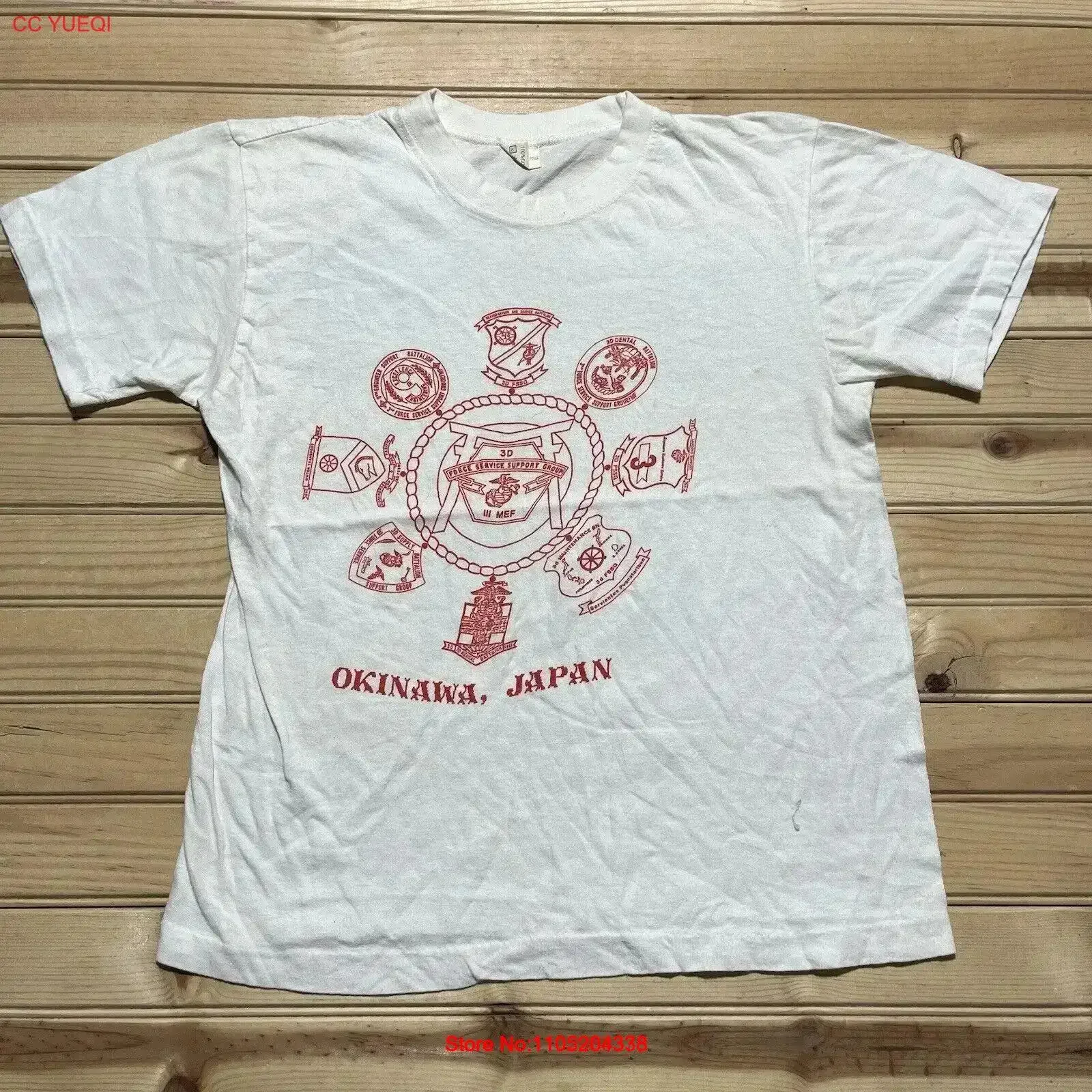 Vintage 80s Okinawa Japan Force Service Support Group Battalion T Shirt Size Large Washed Soft Top For Everyday Wear vintage