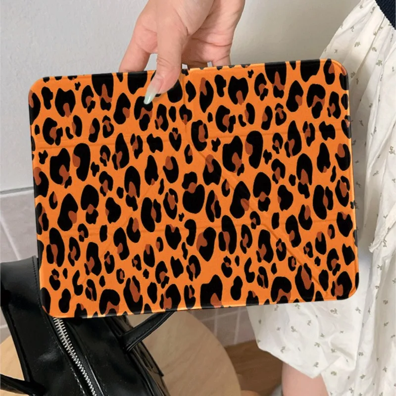 Fashion Orange Leopard Tablets Case For Samsung Tab S7/S8/S9/S10/S11 11inch Tad S7+/S8+/S9+/S10+ 12.4/13.1inch Cover For Women