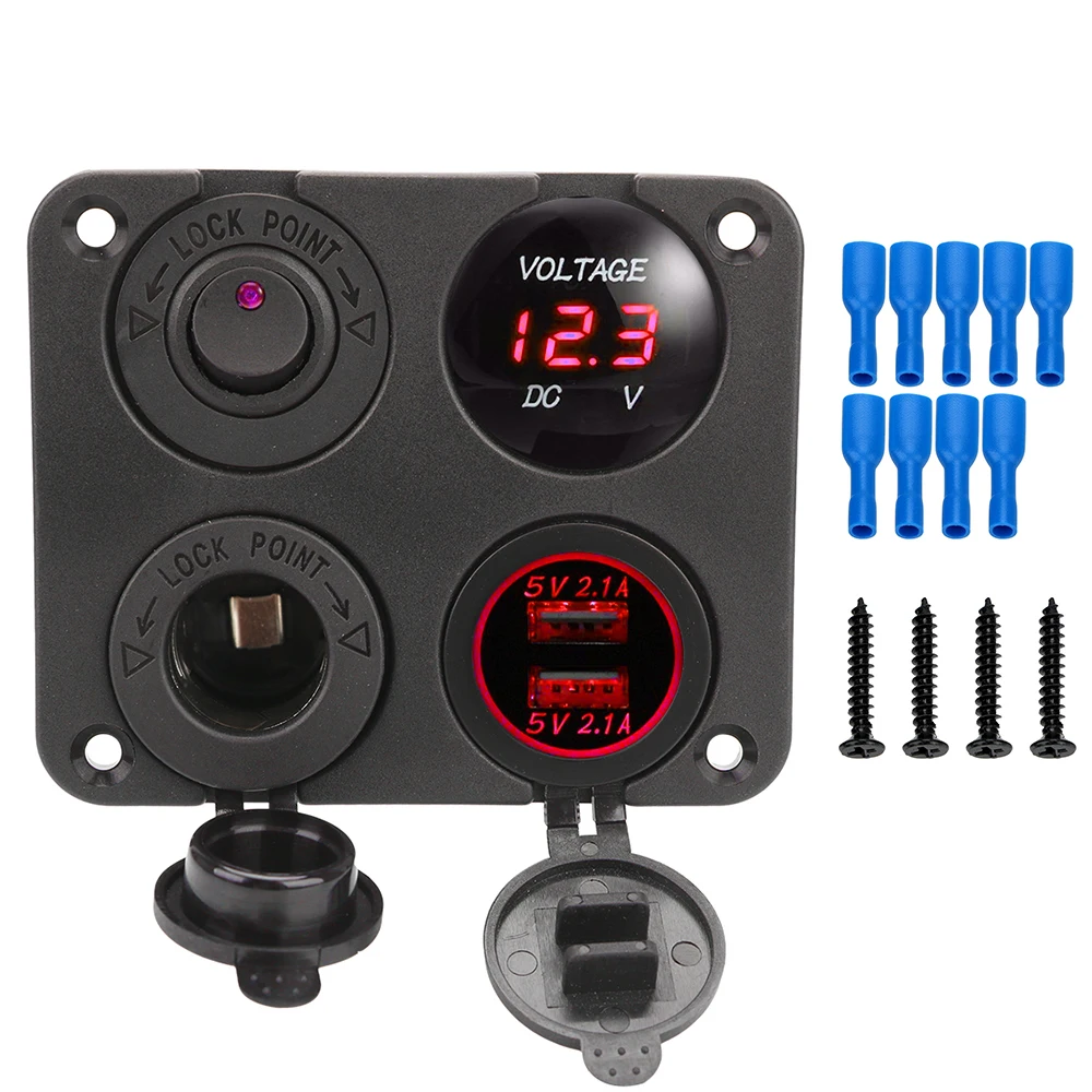 4,2A Voltmeter EIN-AUS-Schalter Dual-USB-Ladegerät 12V Zigarettenanzünder 4-in-1 Autoladegerät für Boot Marine Wohnmobil LKW Camper Fahrzeuge