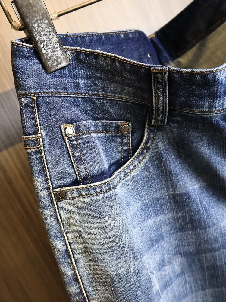 Soft Comfortable Men's Casual Straight Leg Jeans Elastic Skin-friendly Breathable Fashion Urban Style mid Waist Zipper Fly