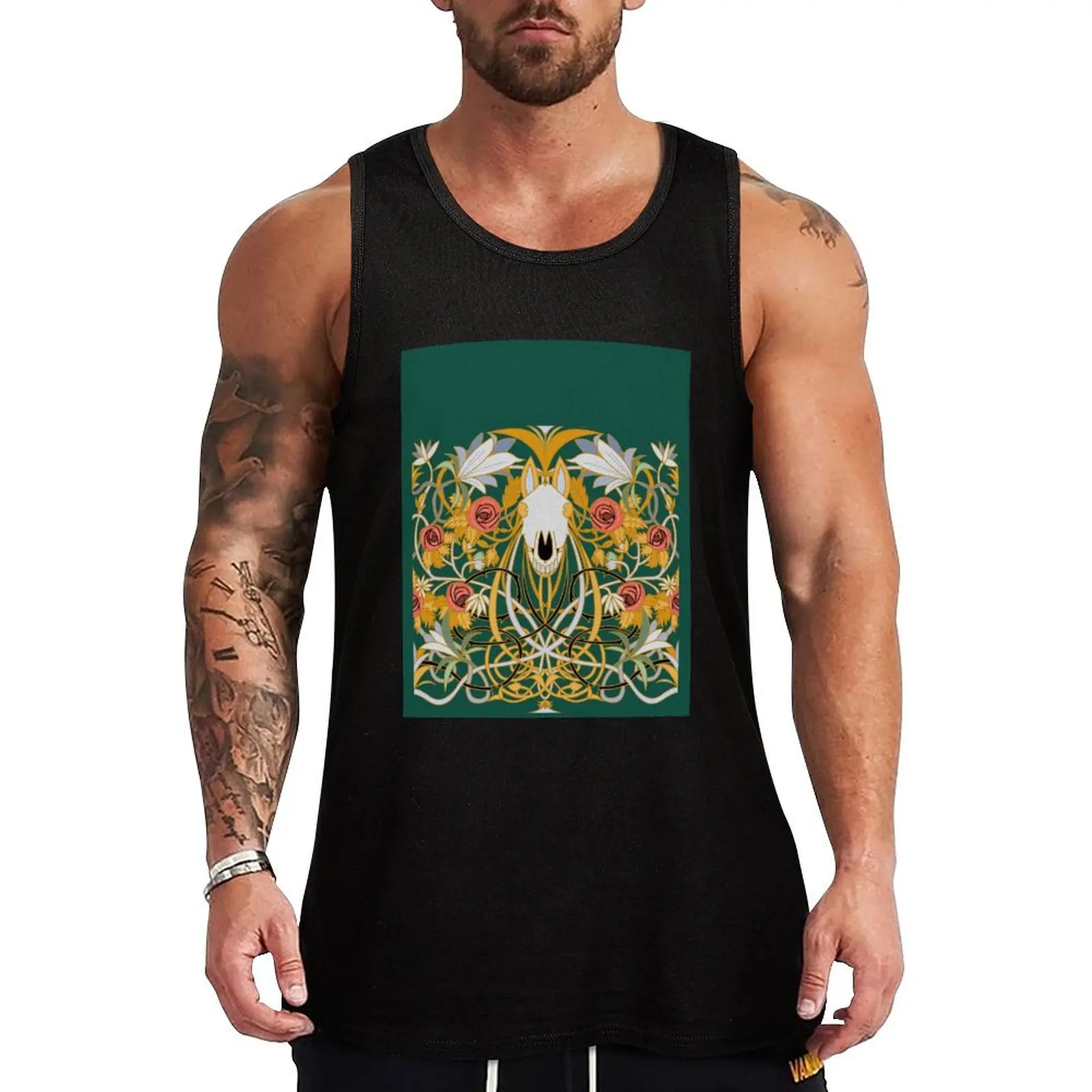 

Mari Lwyd and roses Tank Top best selling products gym wear men Short sleeve plain t-shirt