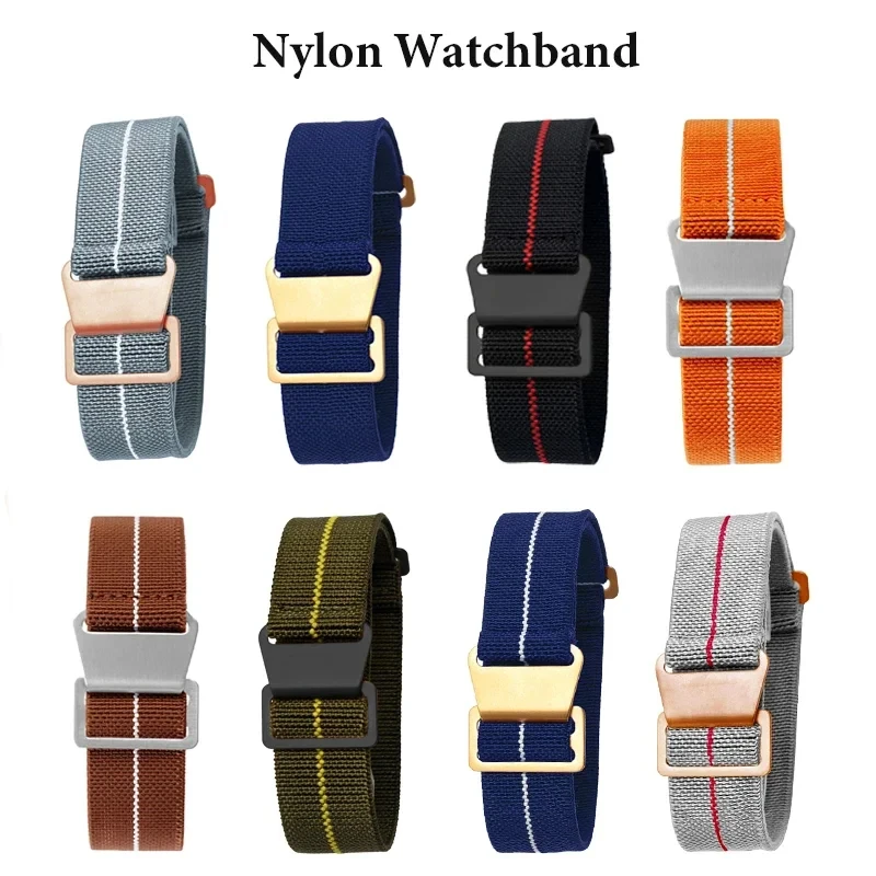 

60s French Troops Parachute Bag Elastic Watch Strap 20mm 22mm Nylon Watchbands Man's Universal Smart Watch Fabric Wristband