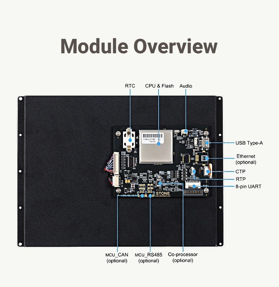 STONE A 12,1 Zoll HMI TFT LCD-Display mit kapazitivem Touchscreen, RS232/RS422/RS485/TTL, 1024*768, für Arduino, ESP32. – Detail 2