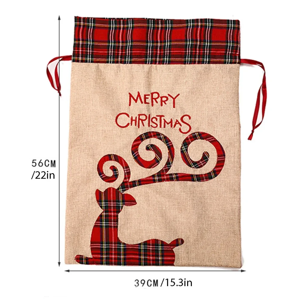 1PC 39x59cm Christmas Gift Bag Santa Elk Linen Bag New Years Holiday Gift Stocking Bag Merry Christmas Accessories Party Supply