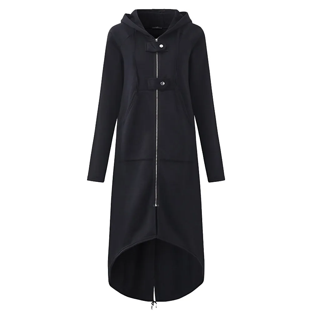 Autumn And Winter Women Coats Solid Color Turn-Down Collar Long Sleeve Pockets Dzipper Female Straight Overcoats Hooded  Overcoa