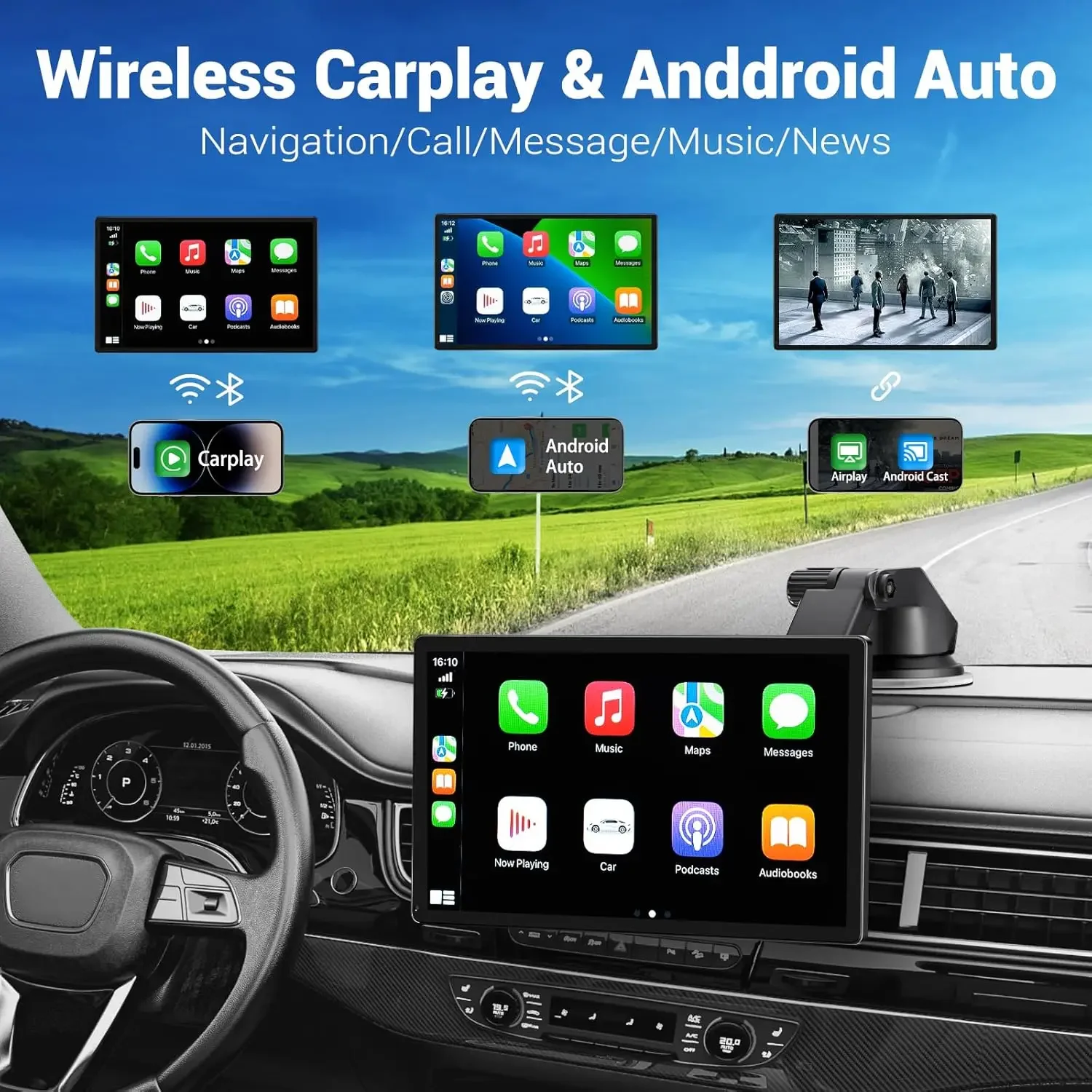 Wireless Apple Carplay Screen for Car 4K Dash Cam, 9