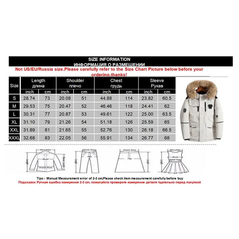 -30 Degrees Men Casual Waterproof Down Winter Coat Plus Size3XL Thicken Men's Down Jacket with Big Real Fur Collar Warm Parka
