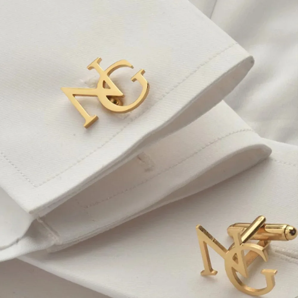 

Men’s Custom Name Cufflinks, Personalized Initials, Gold - Colored Formal Jewelry, Suit/Wedding/Birthday/Business Gift, Handmade
