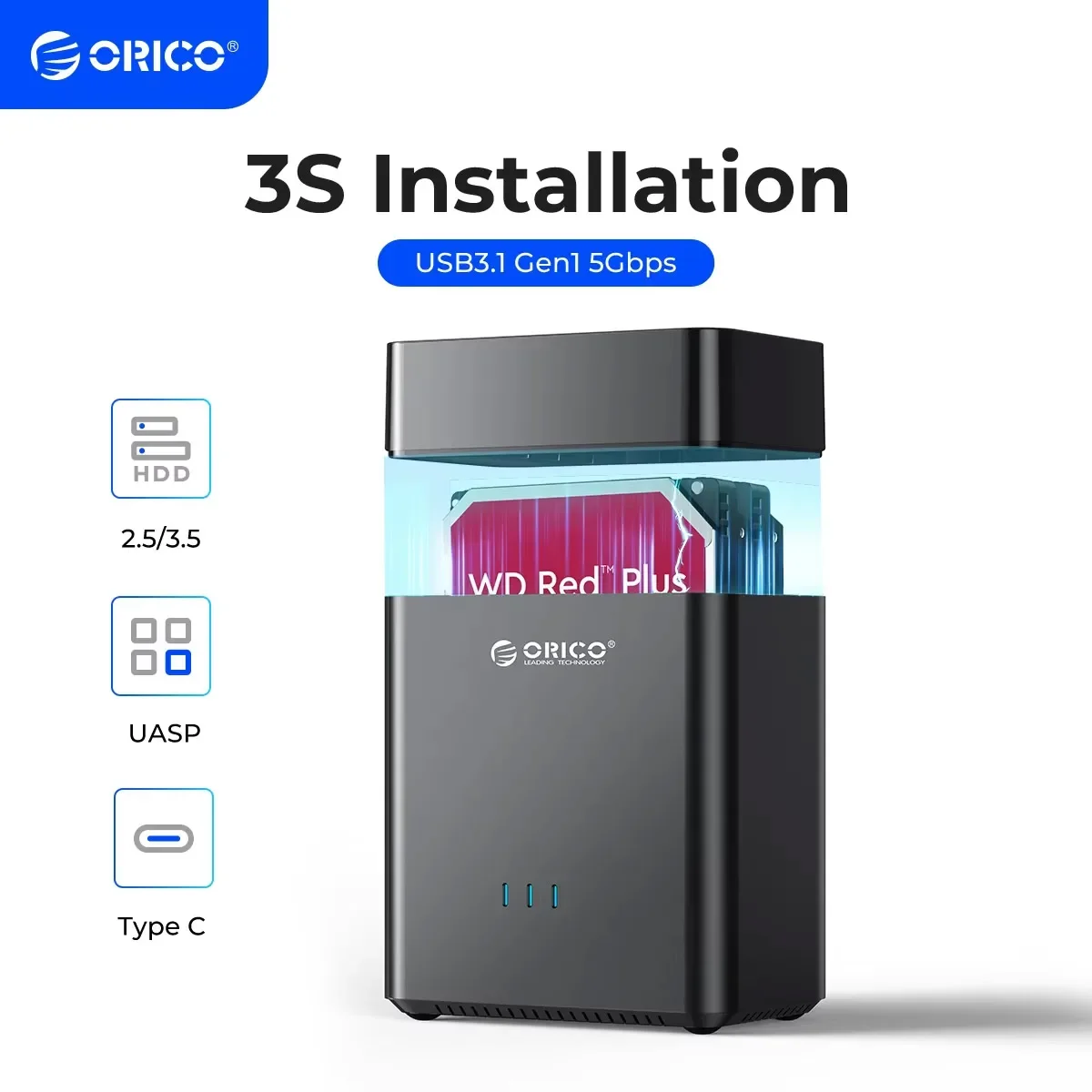 

ORICO 2-слотный магнитный корпус для жесткого диска 2,5/3,5-дюймовый HDD SDD Док-станция Тип C Коробка для жесткого диска USB3.1 Gen1 5 Гбит/с Корпус для жесткого диска