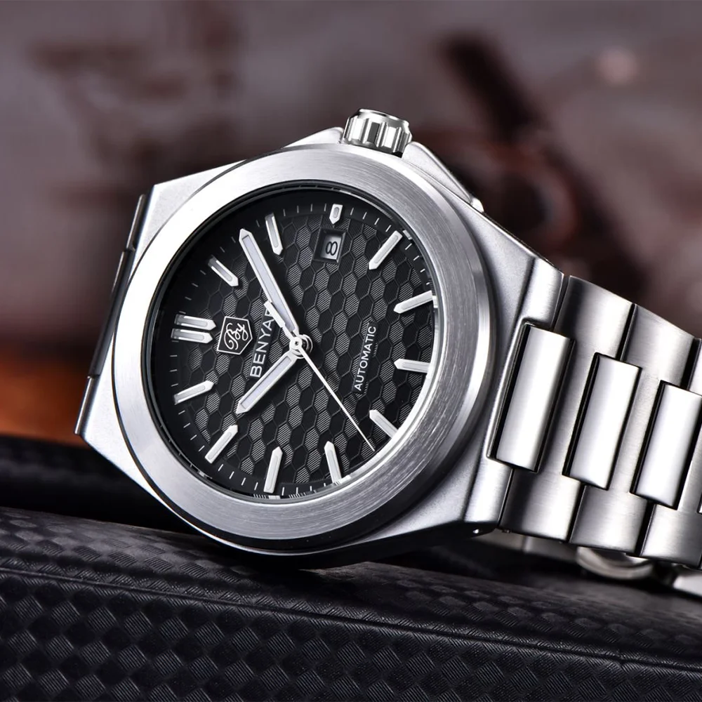 2025 Benyar جديد قرص العسل العلامة التجارية الفاخرة ساعة ميكانيكية للرجال الفولاذ المقاوم للصدأ ضوء الليل ساعة أوتوماتيكية للرجال BY-5219 #4