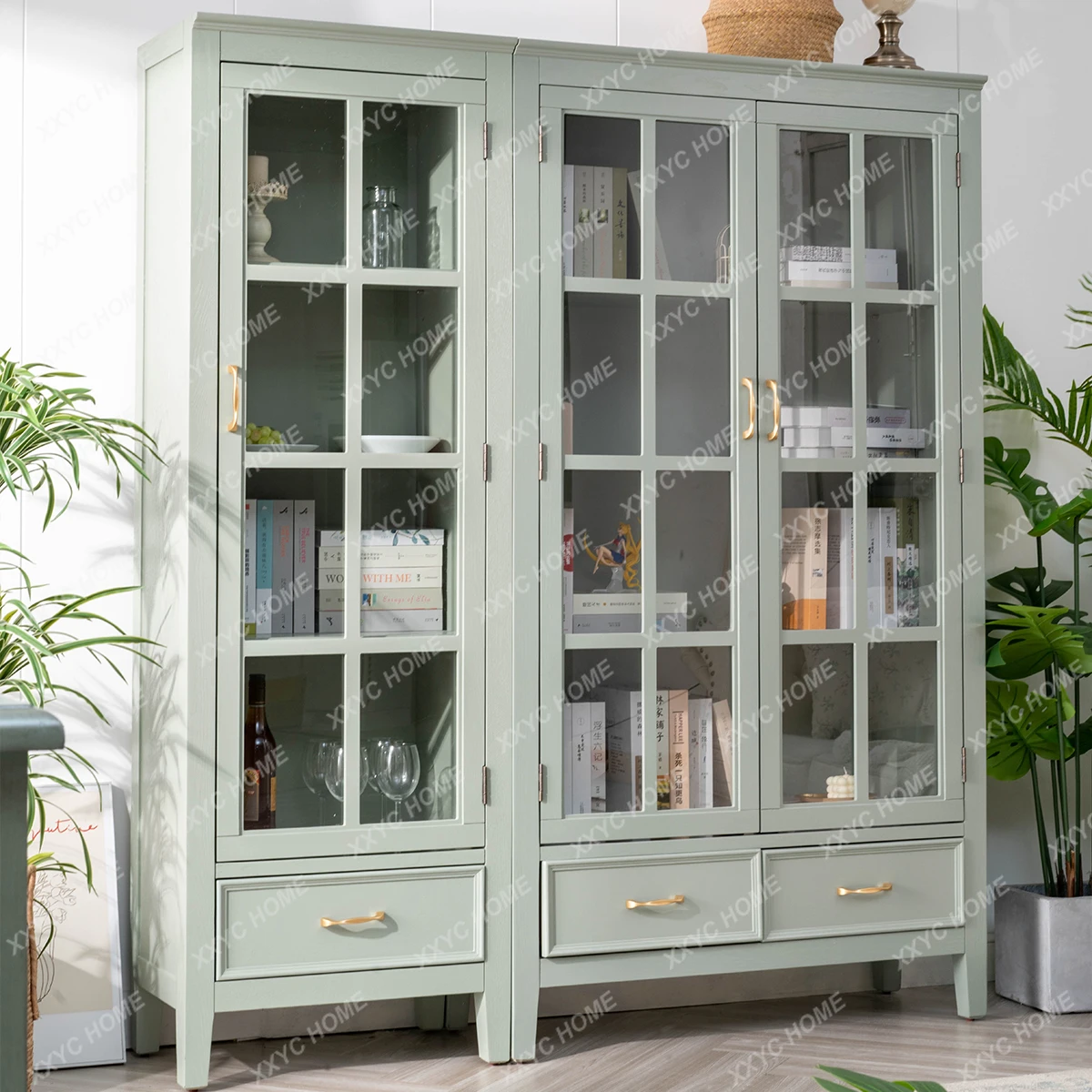 

Bookshelf, glass door, dust-proof display cabinet, vertical cabinet, locker, figure cabinet, American solid wood bookcase.