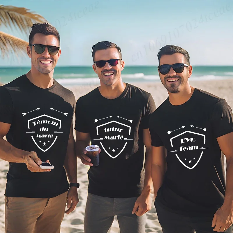 تي شيرت رجالي واحد وداعا لحفلات البكالوريوس فرقة فرنسية فريق Evg المستقبل العريس أفضل رجل تي شيرت الخطوبة والزفاف تي شيرت