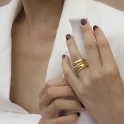 Brass AAA Zircon Link Chain Rings Women Jewlery Designer T Show Club Cocktail Party Rare Japan Korean INS