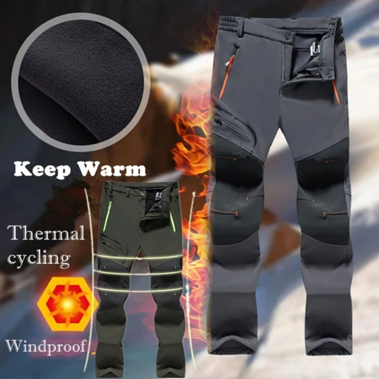 Men's Elastic Fleece Winter Warm Pants for Outdoor Activities