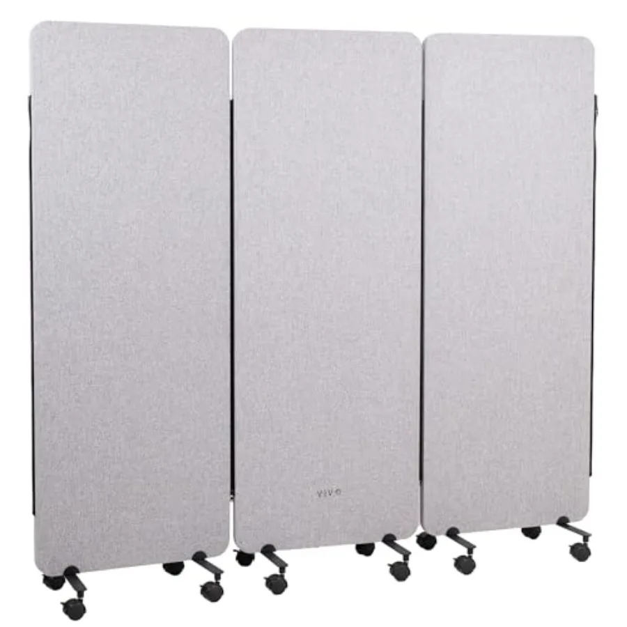 Freestanding 73 x 66 inch privacy panel system for office spaces, polypropylene material, gray color, mobile and acoustic with