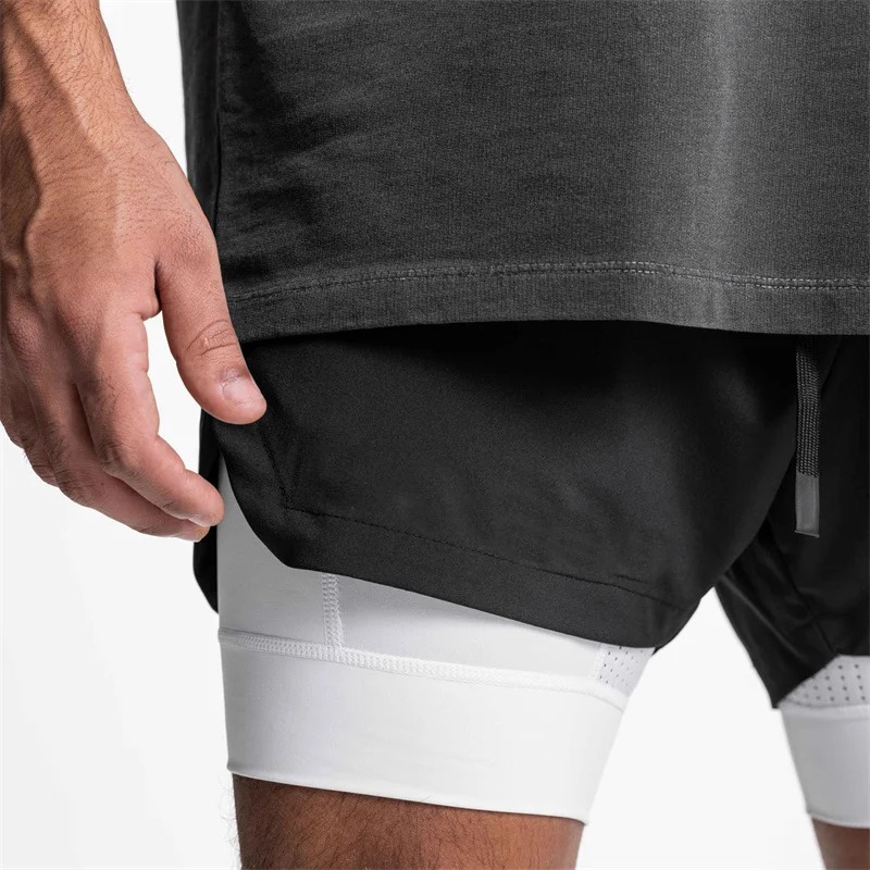 2024 new BreathableDouble layersport shorts Gyms Fitness Bodybuilding Workout Quick Dry Beach 2 In 1 Shorts Male Running shorts