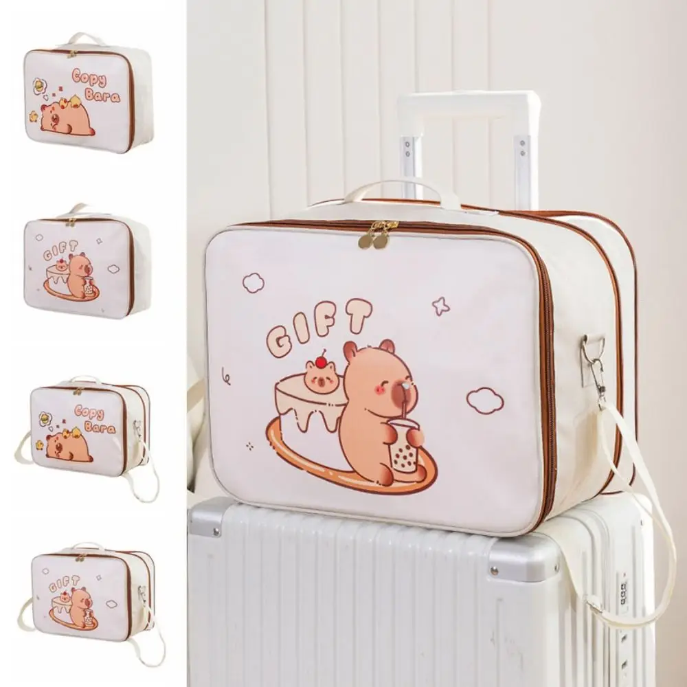 Creative Cartoon Capybara Handbag Portable Zipper Travel Duffel Bag Kawaii with Elastic Band Toiletries Organizer