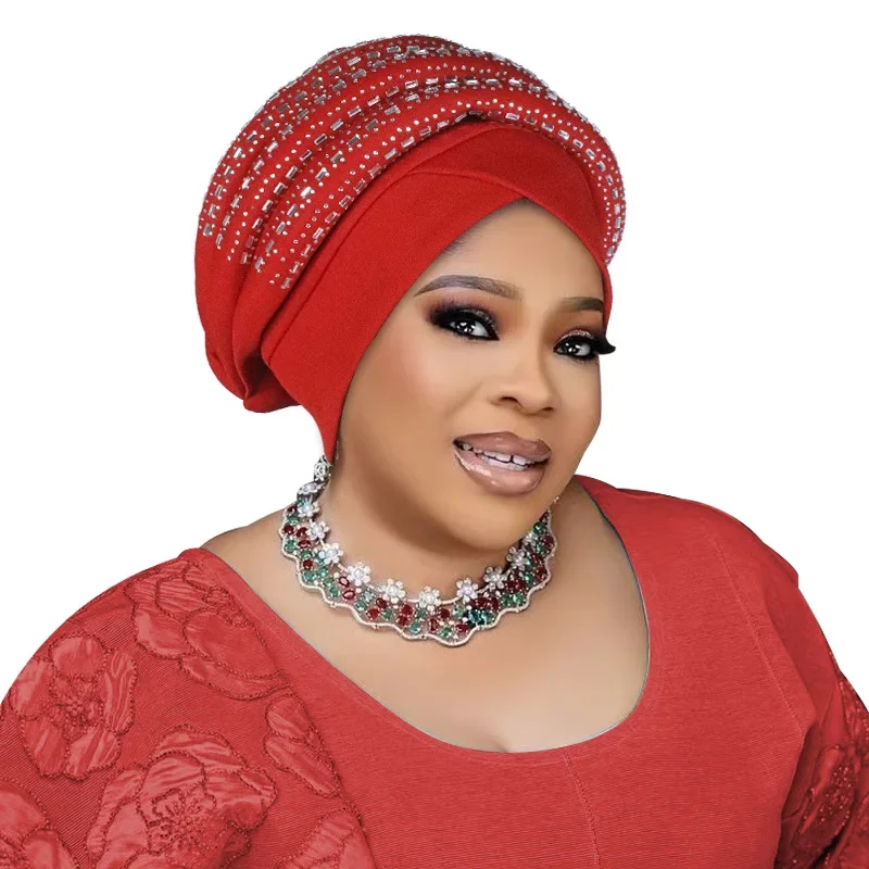 Nigeria Autogele Headtie Muslim Turbante Mujer Diamonds Turban Cap for Lady African Women's Headwrap Bonnet