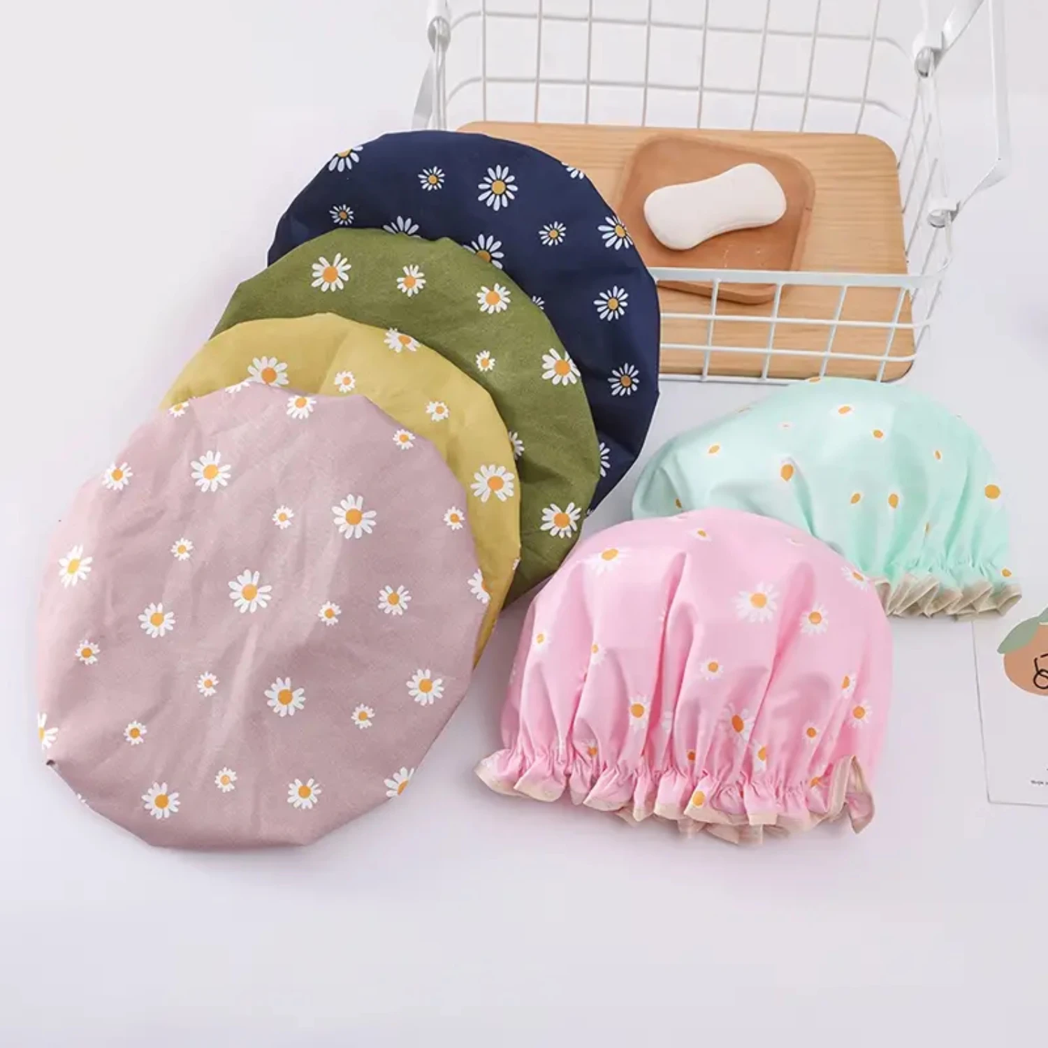 여성용 방수 및 내구성 이중 레이어 안감 조절 가능 샤워캡 (목욕캡 포함)