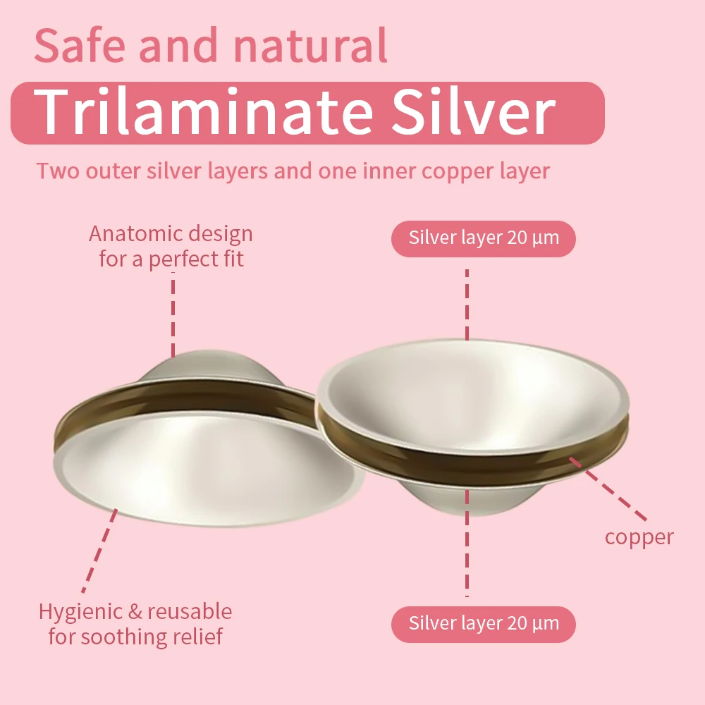 The Original Silver Nursing Cup - Breastfeeding Essentials, Protective Cover Nipple Shields for Nursing Trilaminate Silver