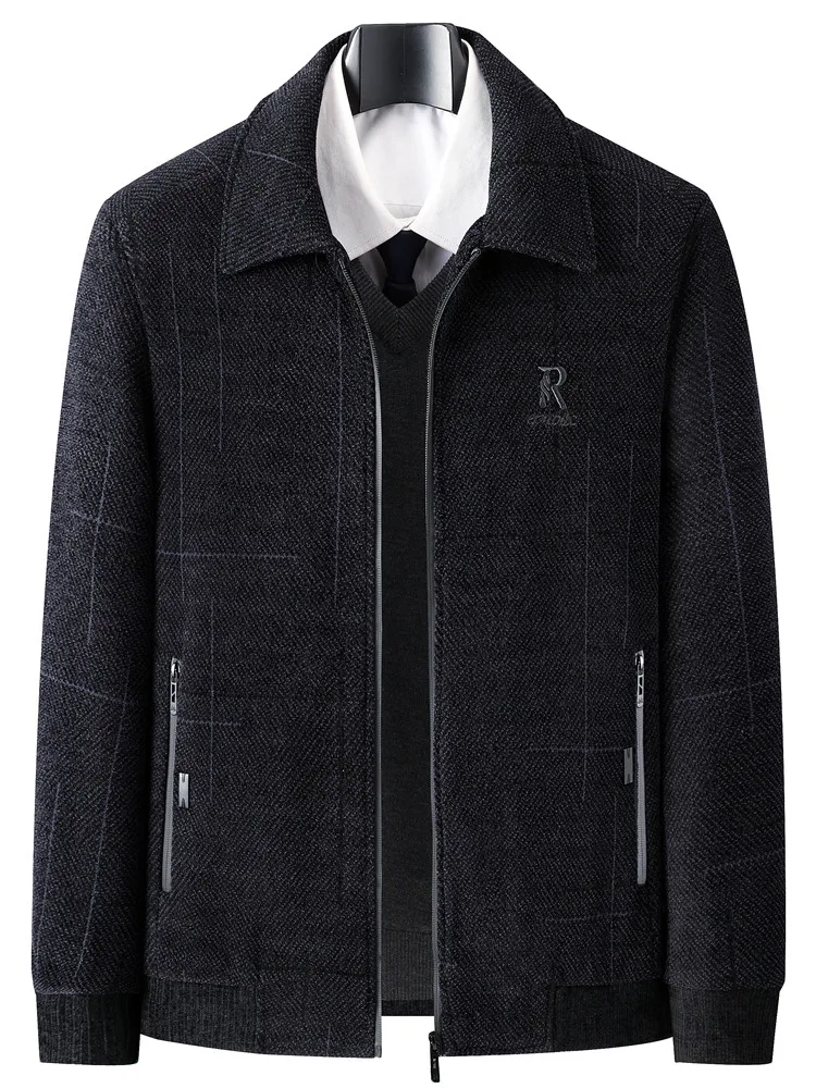 

Мужская фланелевая куртка на молнии для мужчин среднего возраста, весна-осень, теплая, из полиэстера, с воротником-стойкой