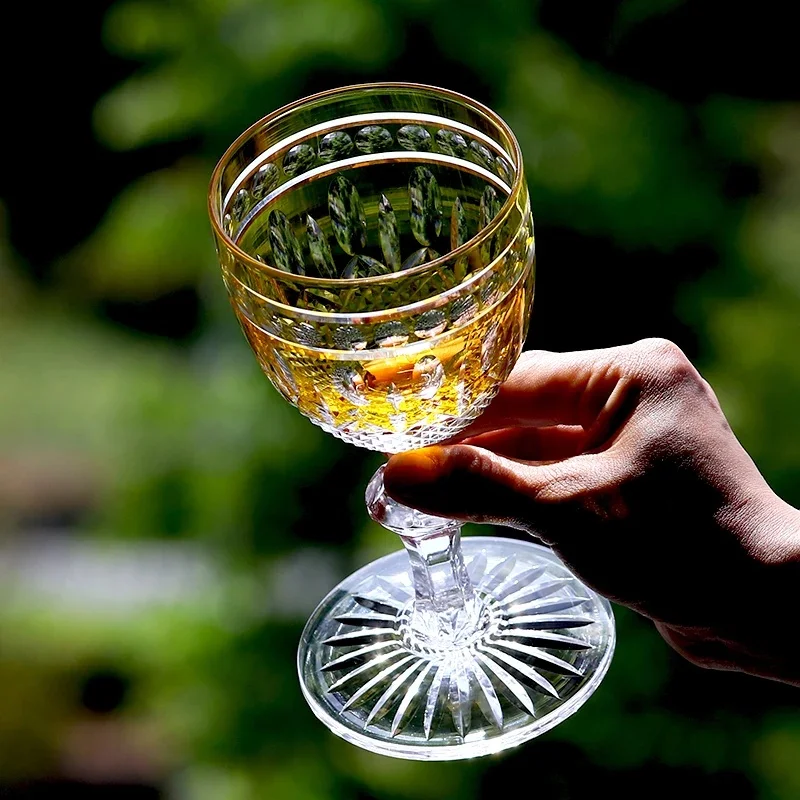 Yellow Hand Carved Crystal Wine Glasses Goblet Collection Luxury Handmade Stemware For Gift & Celebration 250ml Dropshipping
