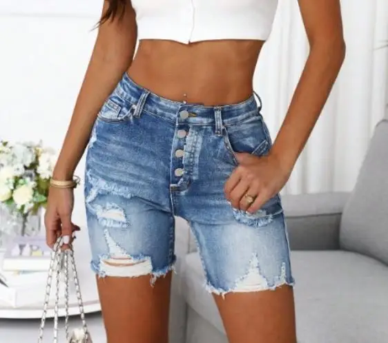 شورت جينز نسائي جديد لصيف 2026، أنيق وجذاب، ضيق ومرن، بخصر متوسط، ملابس كاجوال للسيدات
