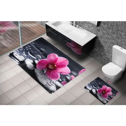 Cici Design Gray Stones And Light Pink Orchid Flower, 3 Size Toilet Seat Pad/Bathroom Tasarımsı