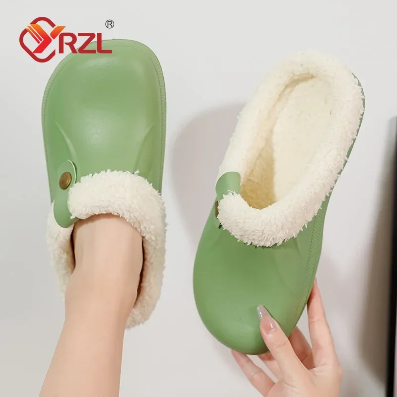 YRZL Men Women Slippers Waterproof EVA Warm Furry Wrapped Slippers Indoor Home Cotton Shoes Fur Slides Plush Winter Slippers