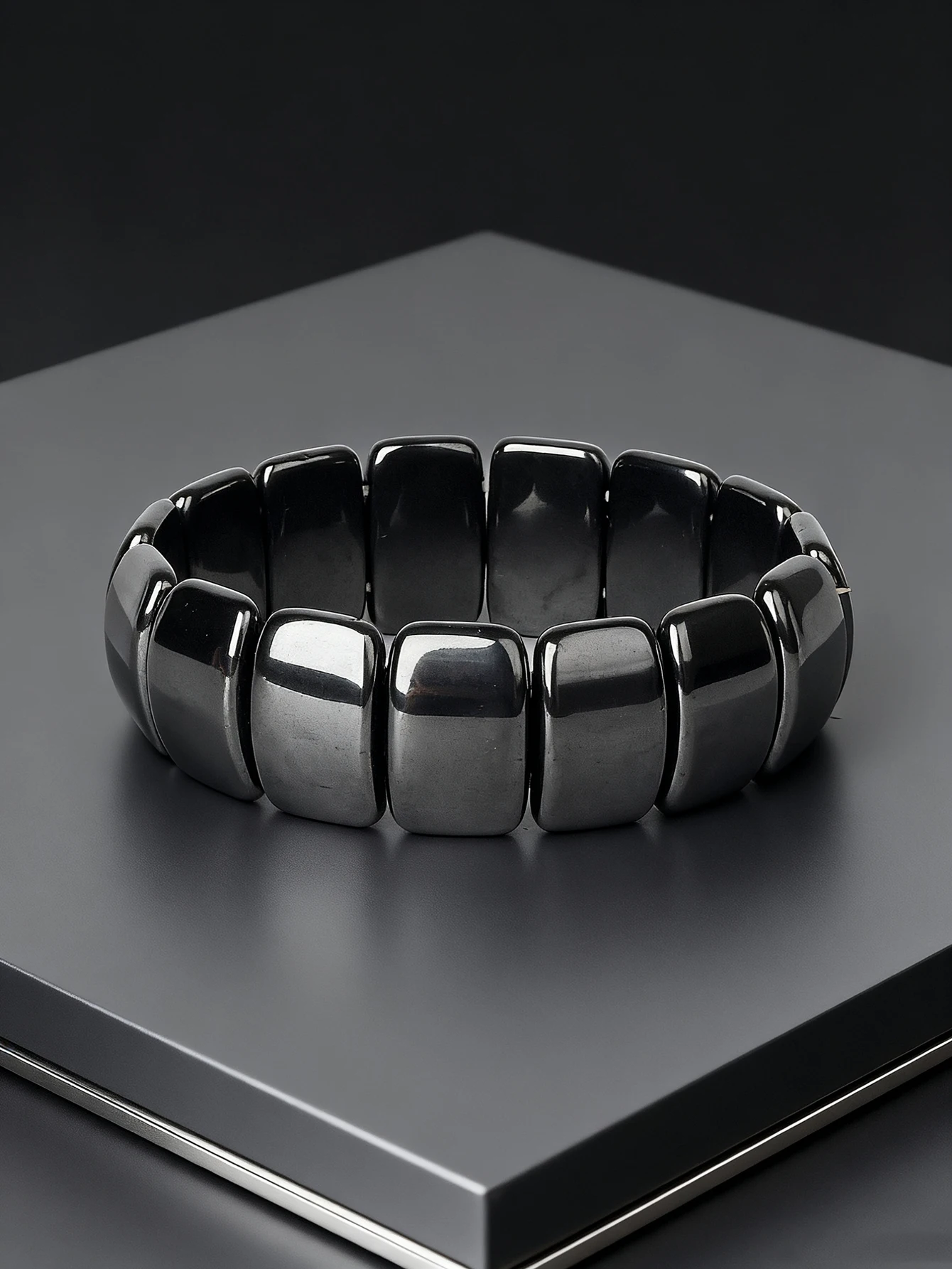 Natural Stone Hematite Bead Bracelet with Cabochon Hematite Men's Strung Bead Jewelry for Vigour Strength & Protection Accessory