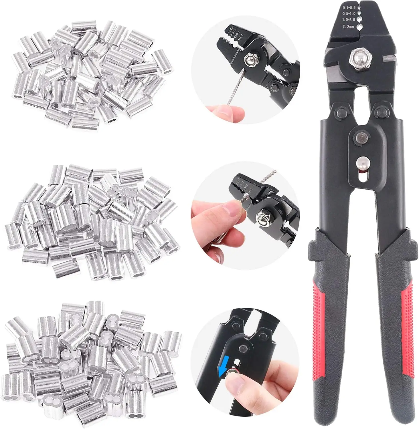

Wire Rope Crimping Tool with 180Pcs Ferrule Sleeves Kit, Heavy Duty Swager for Fishing and Cable Lines, Durable and Easy to Use