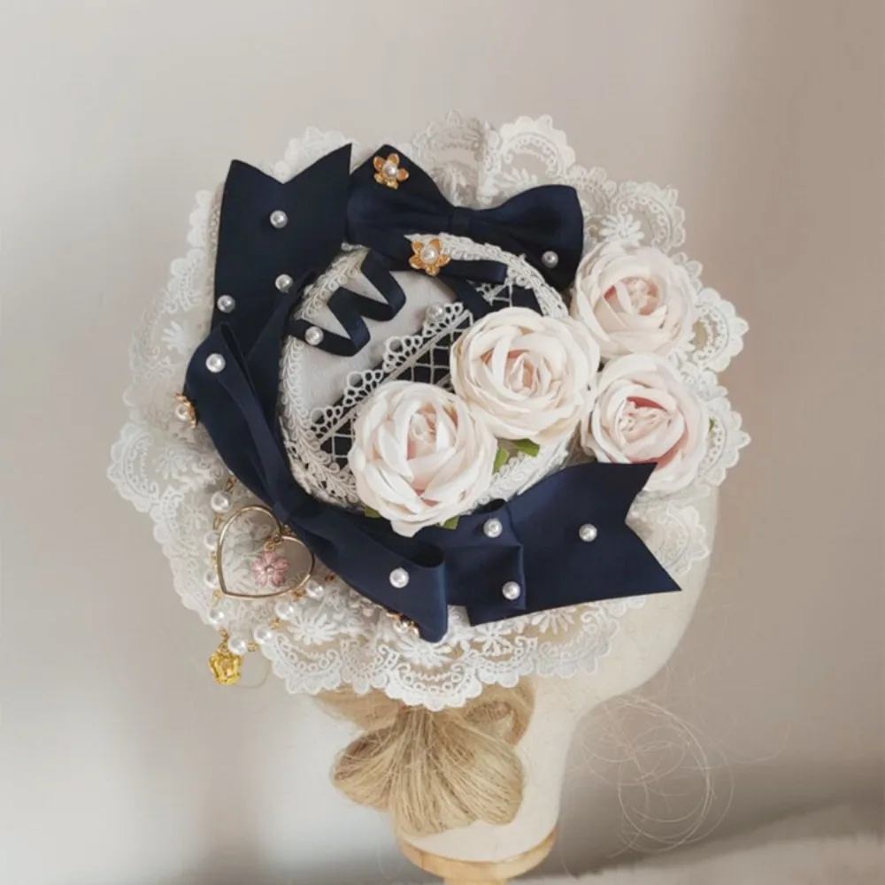 Lolita Flower Bride Flower Hair Accessories Flat Hat Tea Party Hair Clips Small Bowler Hat Headpiece 6