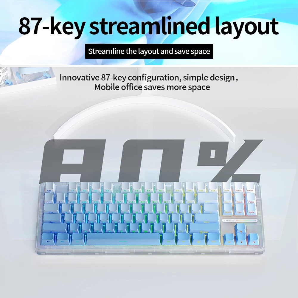 AULA L87 Mechanical Keyboard 2.4g/Usb/Bluetooth Tri Mode Wireless 87 Key Rgb Pbt Gasket 5 Layer Silencing Full Key No Impact