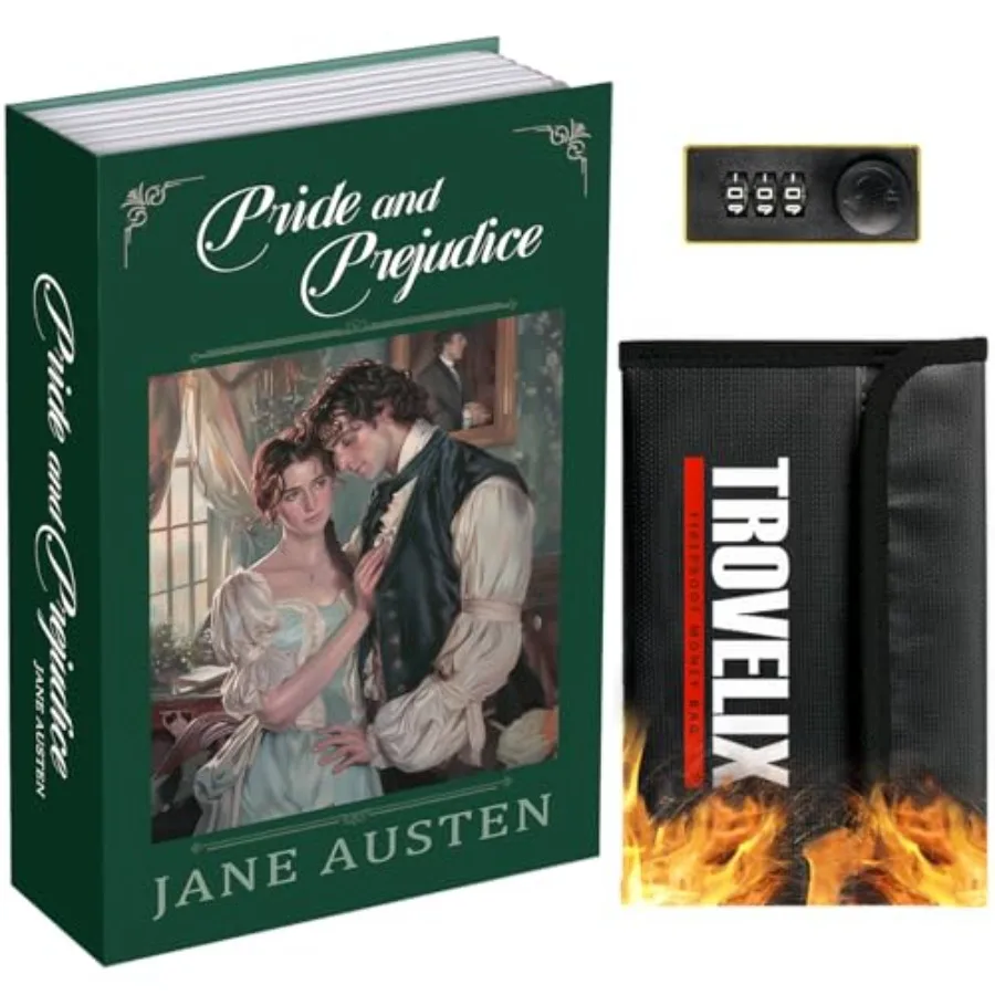 

Book Safe with Combination Lock, Hidden Safe 9.5 x 6.2 x 2.2 Inch with Fireproof Bag, Secret Diversion Safe, Hollow Book Box Hi