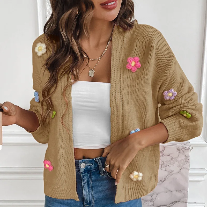 2023 Autumn and Winter Women\'s New Fashion Hand Hook Flower Sweet Knitted Cardigan Casual Loose Comfortable Versatile Sweater