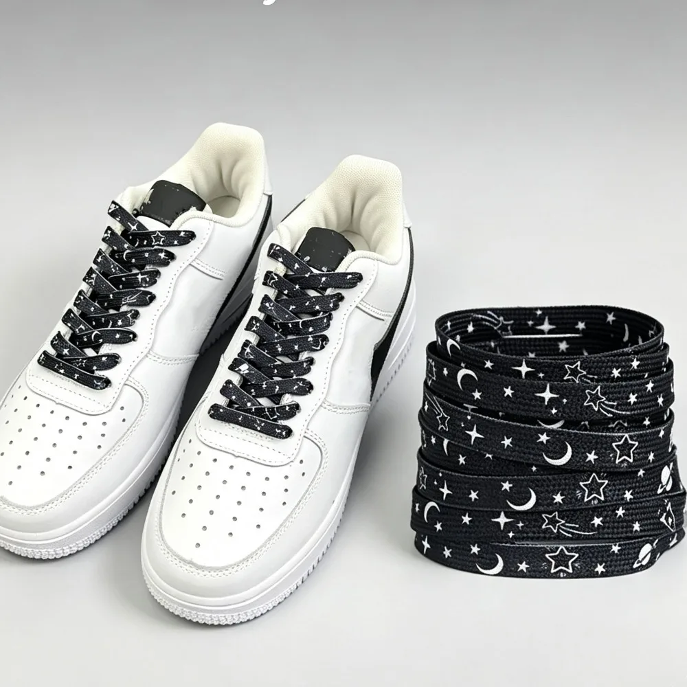 Star Moon Cosmic Milky Print Gradient Shoelaces Flat Rubber Shoe Laces For AF1 AJ Sneakers Casual Shoes