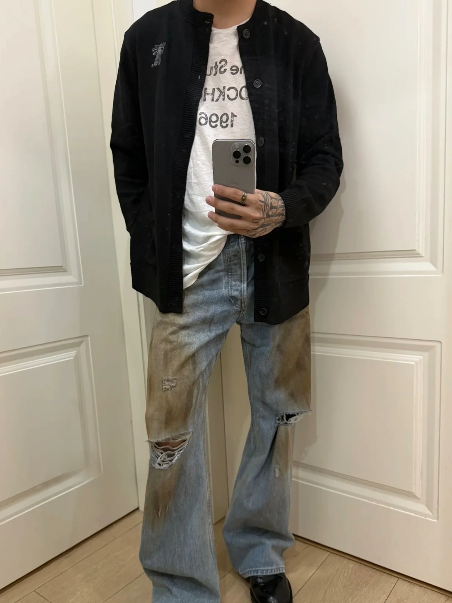 Retro  Embroidery Logo Open Cardigan Lazy Sle Knitted Sweater Men Casual Sweater Warmth Comfortable Wool Blend Youth