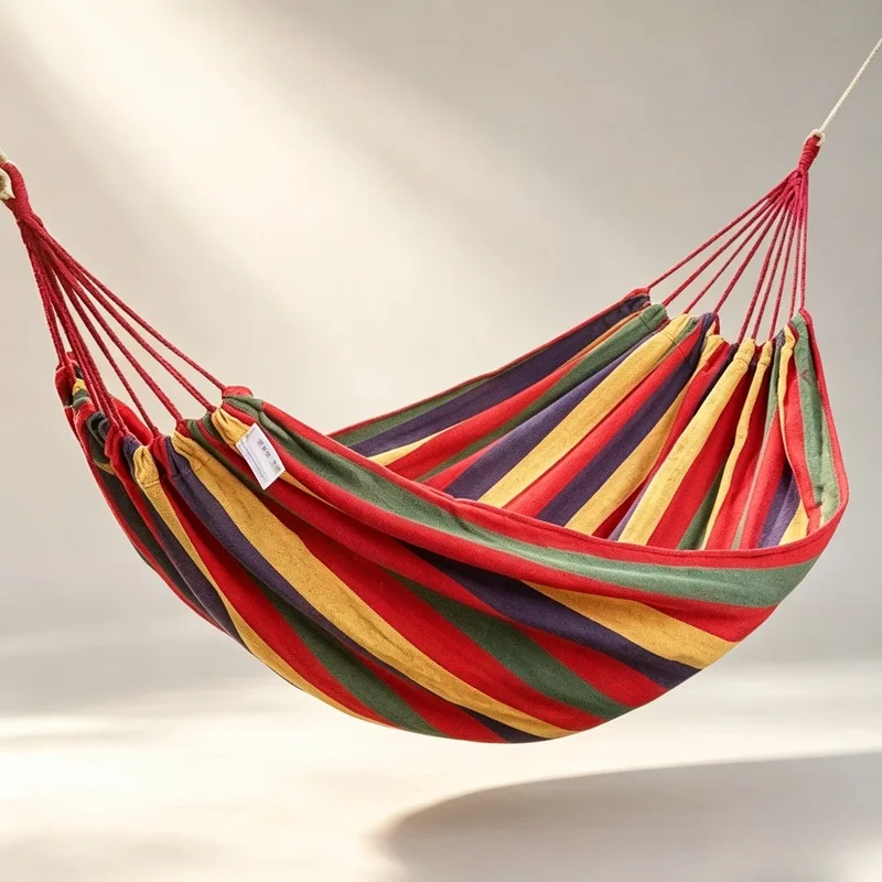 2-Person Cotton Canvas Hammock with Tree Straps, Red & Blue, Indoor Outdoor Swing Bed for Patio Garden Camping