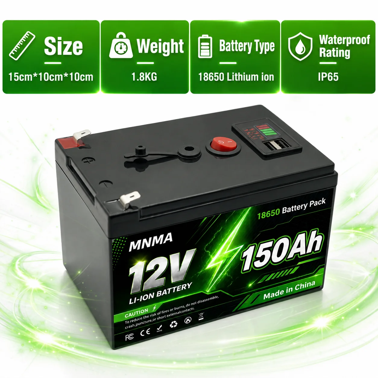 12V Lithium Battery 150Ah LiFePO4 6000+ Deep Cycles Built-in BMS,10-Year Lifetime,for UPS, Kayak Fish Finder, Solar Panel,Radio