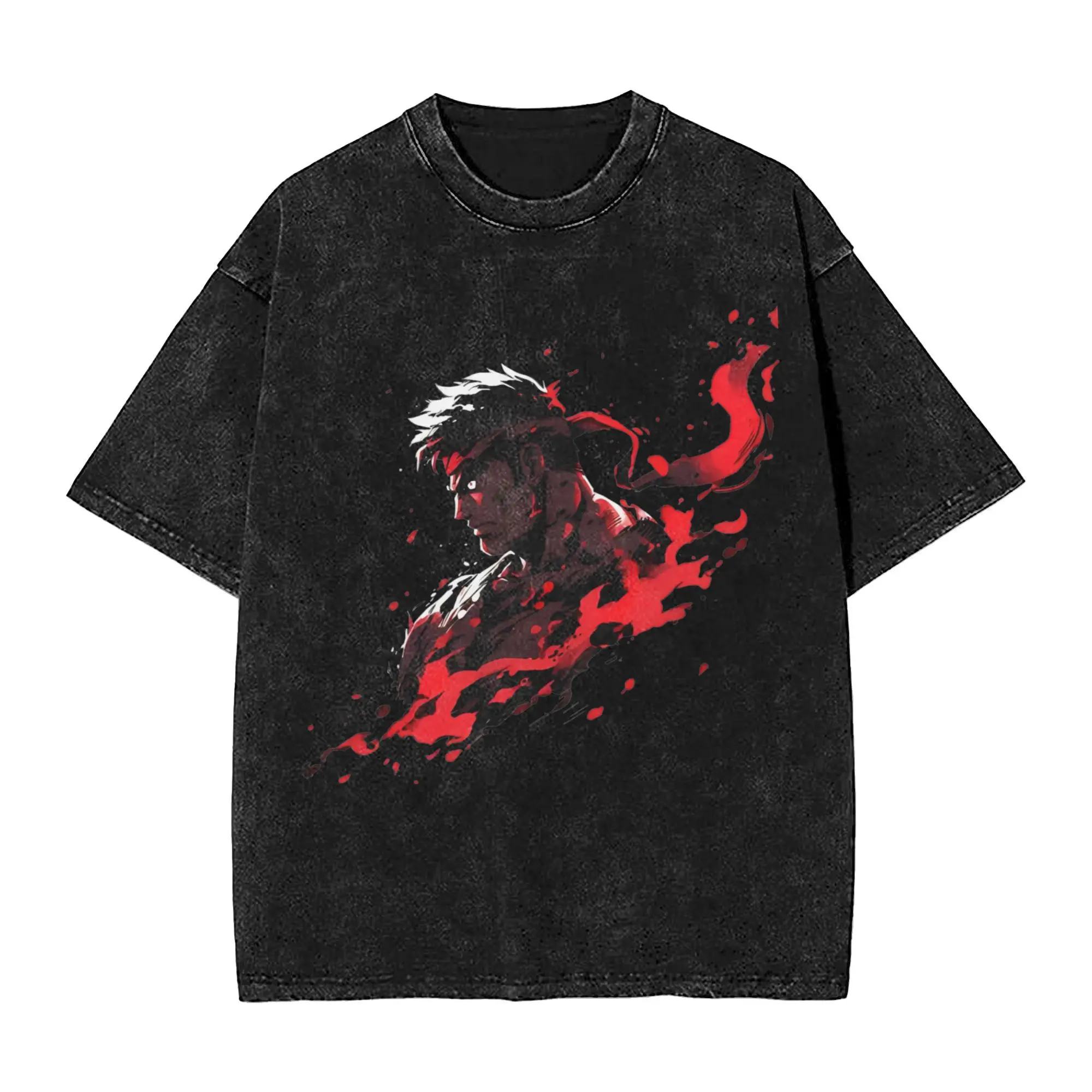 Ryu Streets Fighters  T Shirt Hip Hop Washed Short Sleeve Harajuku T-Shirt Retro for Men Women Tops Streetwear Summer Tees