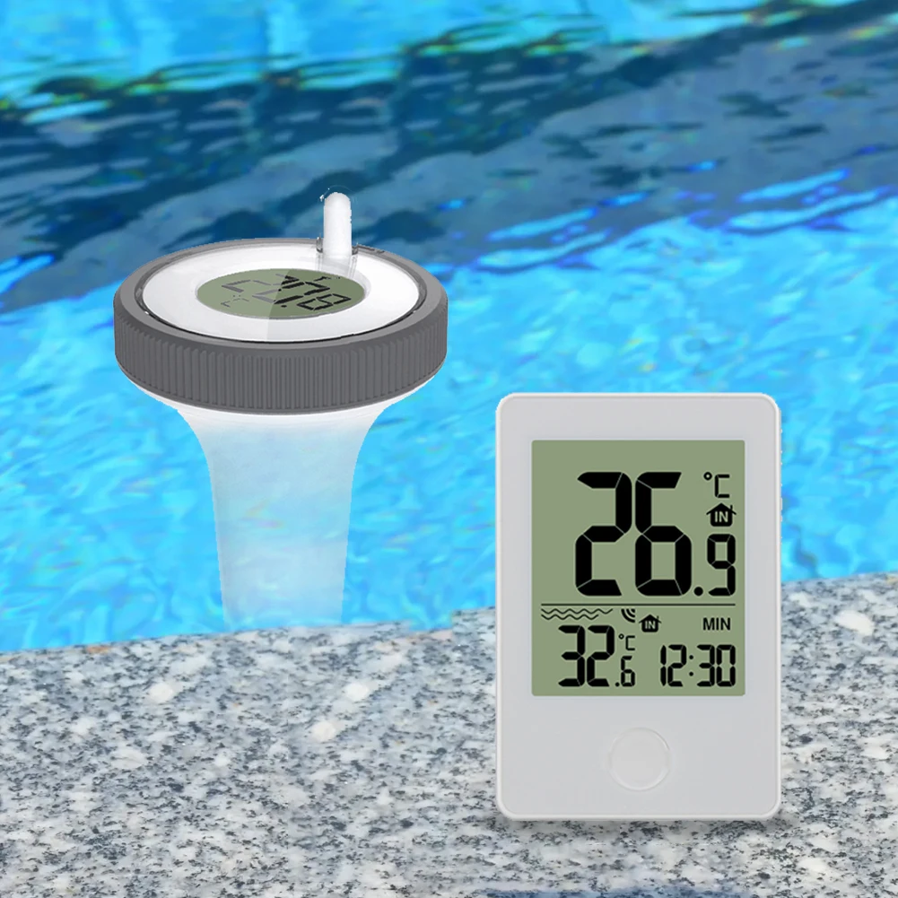 Termômetro de piscina flutuante sem fio digital, Monitor de temperatura interior e exterior, Relógio para piscina, Spas de banho e aquários