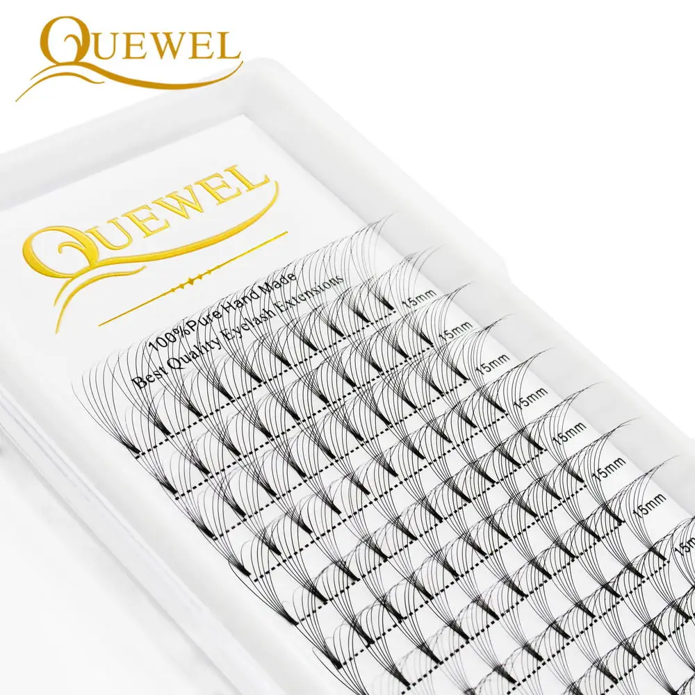 Quewel 5 Case Pre-made Eyelashes Extension Individual Short Stem Volume Russian Fans Pre Made Lash 0.07/0.10mm 3D-6D All Size