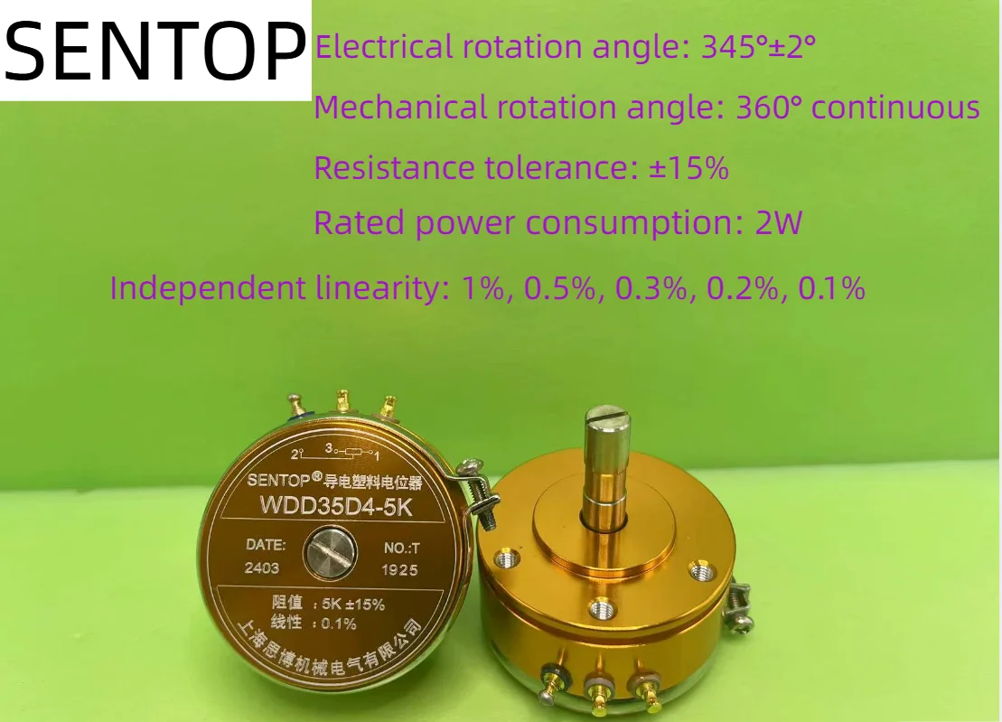 

SENTOP WDD35D4 1K/2K/5K/10K conductive plastic potentiometer 19mm Short axis angle sensor displacement WDD35D-4 Linear 0.1%