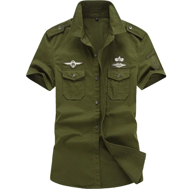 

Men Tooling Military Stytle Multi Pockets Shirts New Summer Short Sleeve Shirts High Quality Men Cotton Casual Shirts Size 4XL