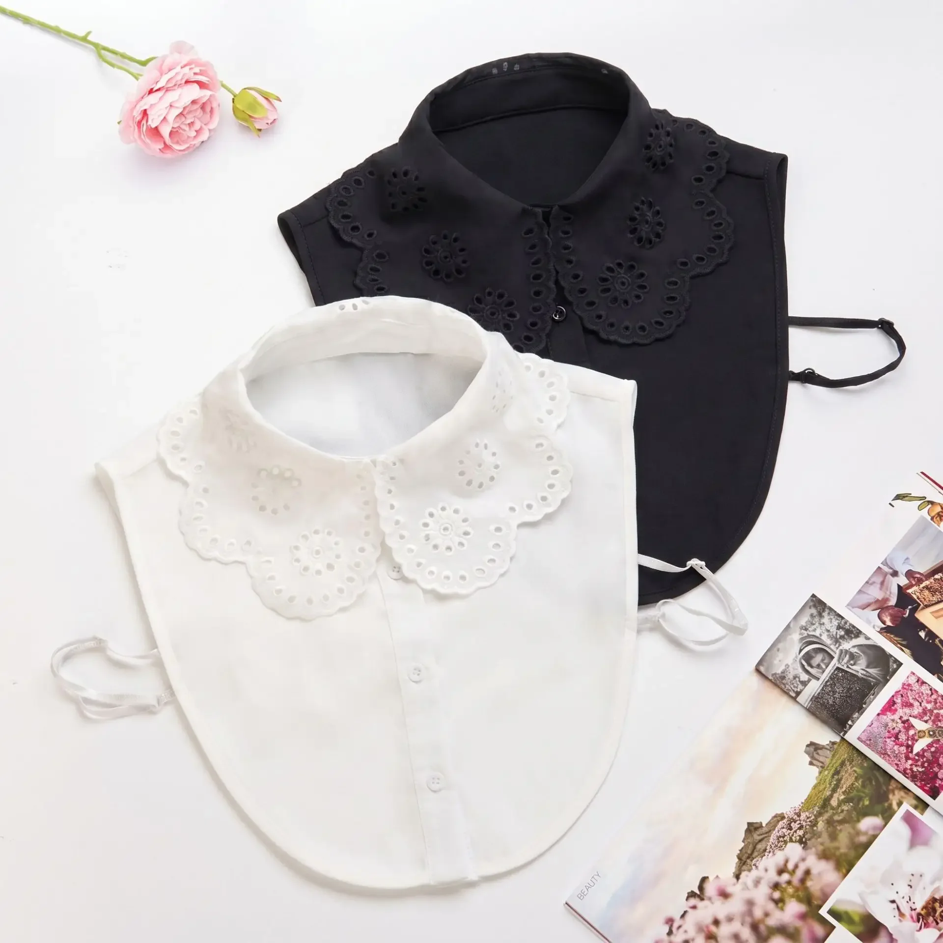 Cutwork Embroidery Peter Pan Collar Detachable Decorated Collar for Women Round Neck Fake Shirt Collar for Sweater