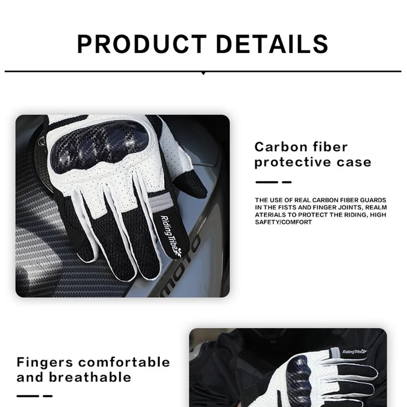 Motorcycle Leather Gloves Carbon Fiber Shell Suitable for Bike Gloves Skateboard Gloves Outdoor Gloves