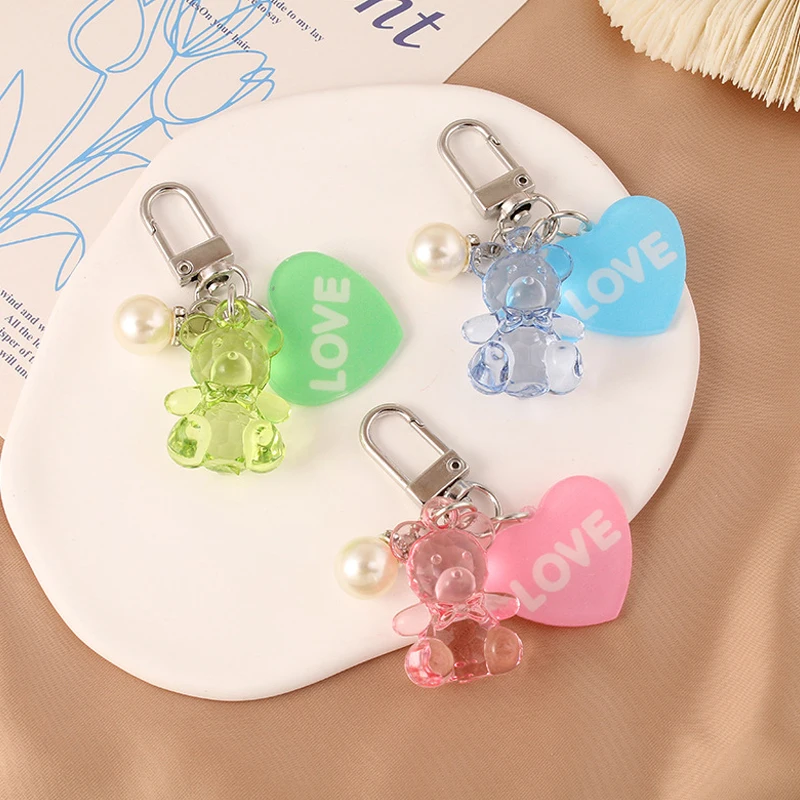 Cartoon Heart Bear Animal Keychain Key Ring For Friend Lovers Cute Creative Bag Earphone Box Car Key Accessories