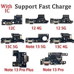 Para xiaomi redmi 12c 13c 12 4g 5g nota 13 pro plus carregador usb doca conector placa porta de carregamento microfone flex carregamento rápido